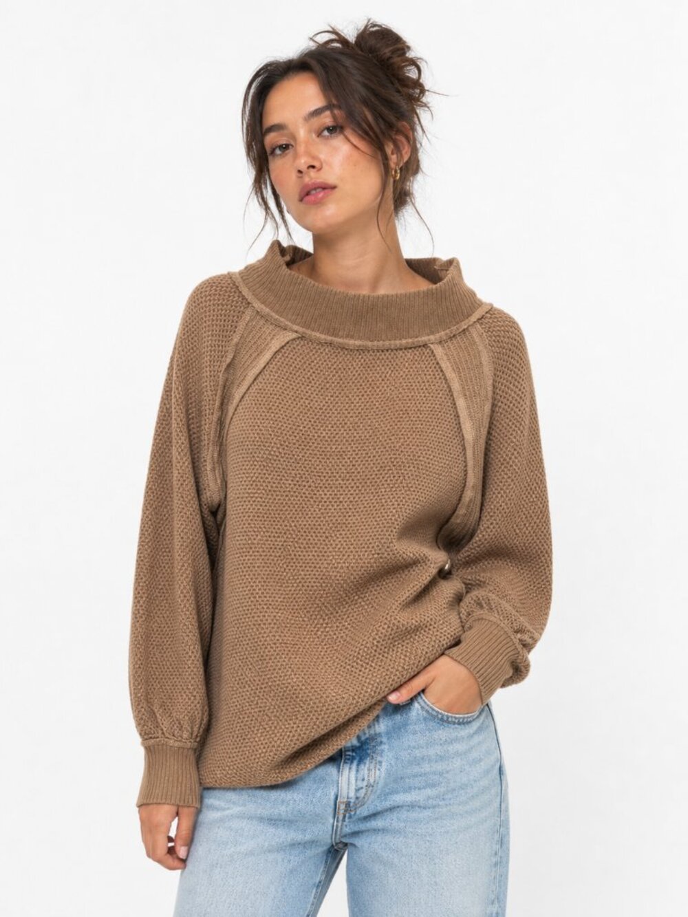 Free People We The Free She’s a Keeper Sweater Tan Pullover Size Medium